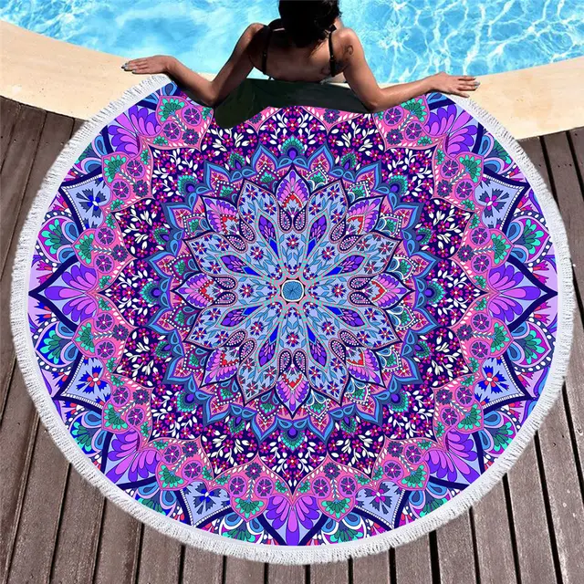Diameter round flower fuchsia beach towel Purple Red Glass - Shop at LoveMi