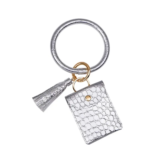 Fringed leather stone grain coin purse keychain Silver - Shop at LoveMi