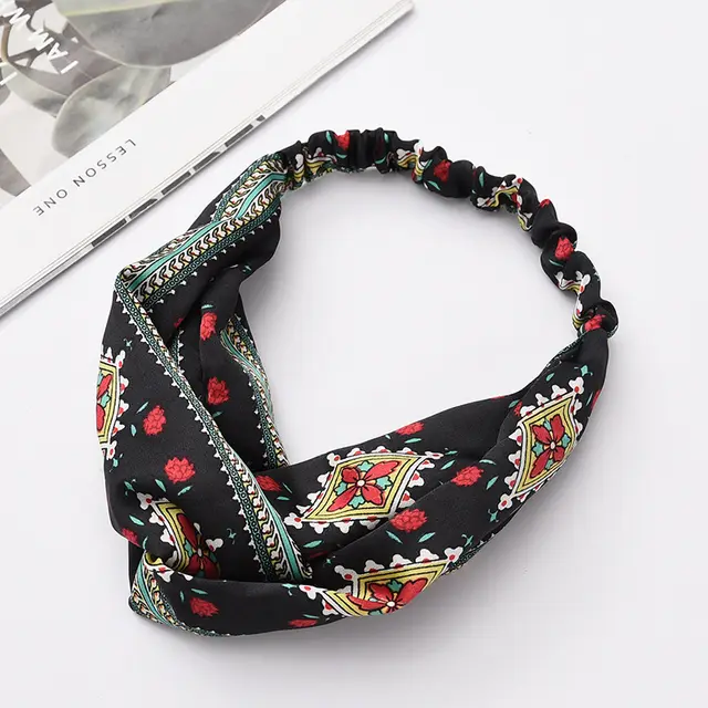 Fabric cross knotted bow chiffon floral headband 3Style - Shop at LoveMi
