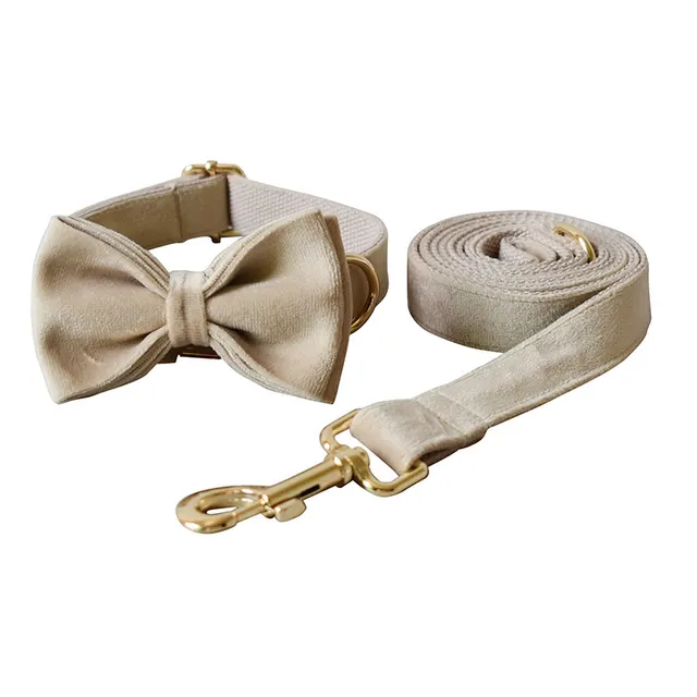 Nude velvet pet collar Bow Set - Shop at LoveMi