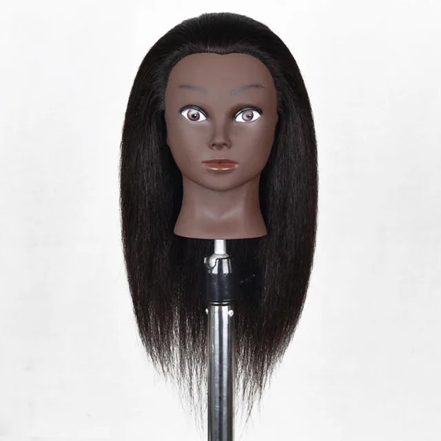 Real Hair Dark Skin Headform Black Mannequin Head Black Skin 16 Inches - Shop at LoveMi