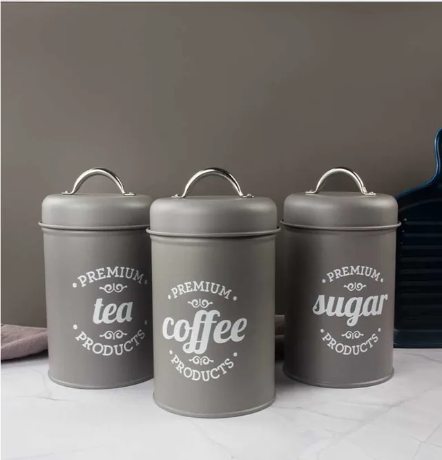 /Set Tea Coffee Sugar Storage Grey - Shop at LoveMi