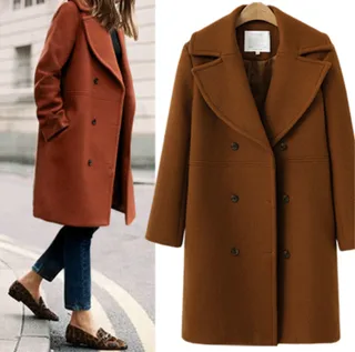 Plus-size woolen overcoats for women's wear - Brown