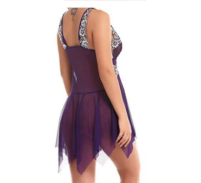 Embroidered irregular nightdress Purple - Shop at LoveMi