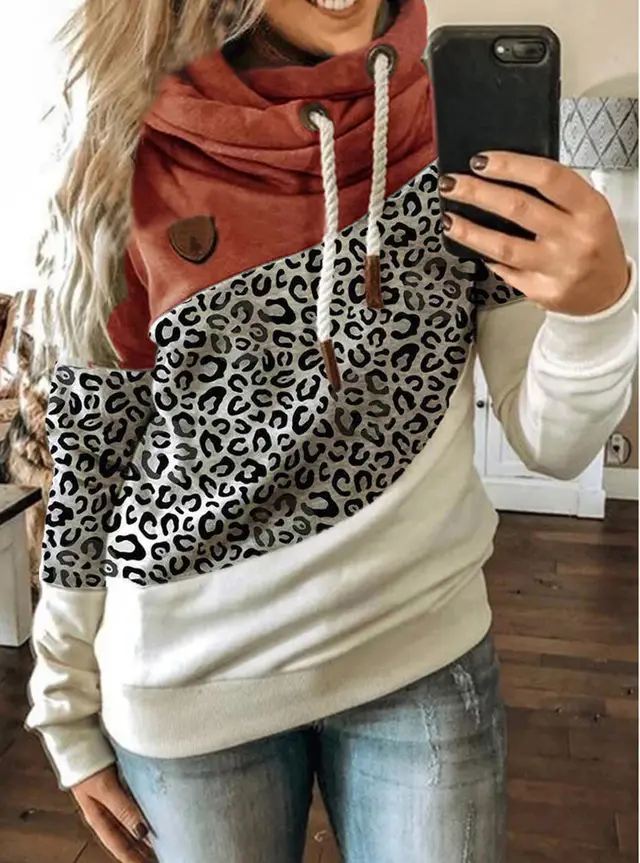 Printed stitching hooded fleece loose sweatshirt Orange - Shop at LoveMi