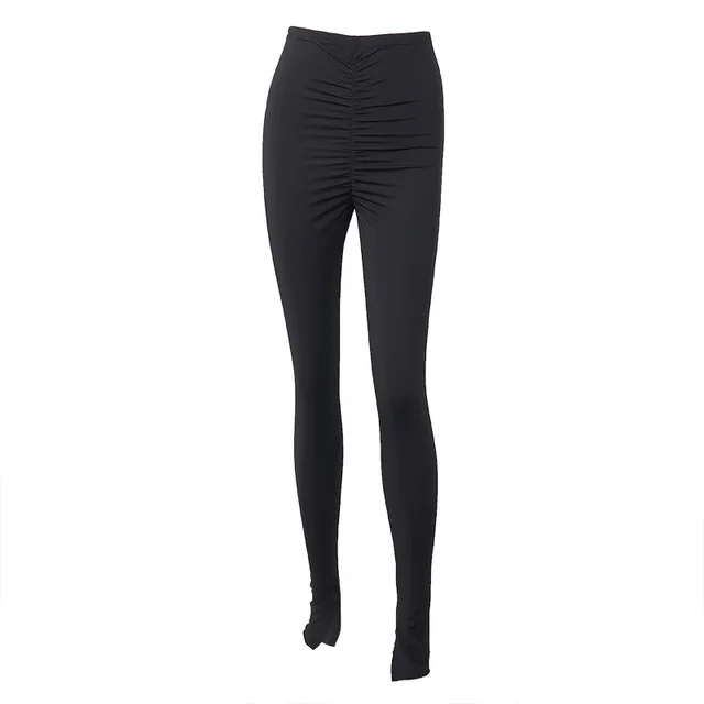 Solid color pleated leggings Black - Shop at LoveMi