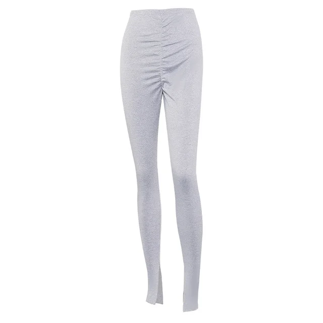 Solid color pleated leggings White - Shop at LoveMi