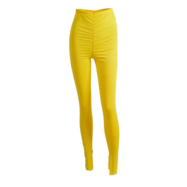 Solid color pleated leggings Yellow - Shop at LoveMi