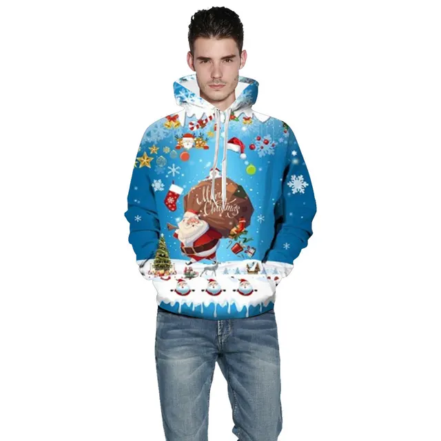 Christmas clothing 3d digital printing pullover hoodie Blue - Shop at LoveMi