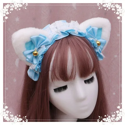 Lolita hair ornament Plush cat ear Lolita headdress lace Ribbon Headband 29 Colour - Shop at LoveMi