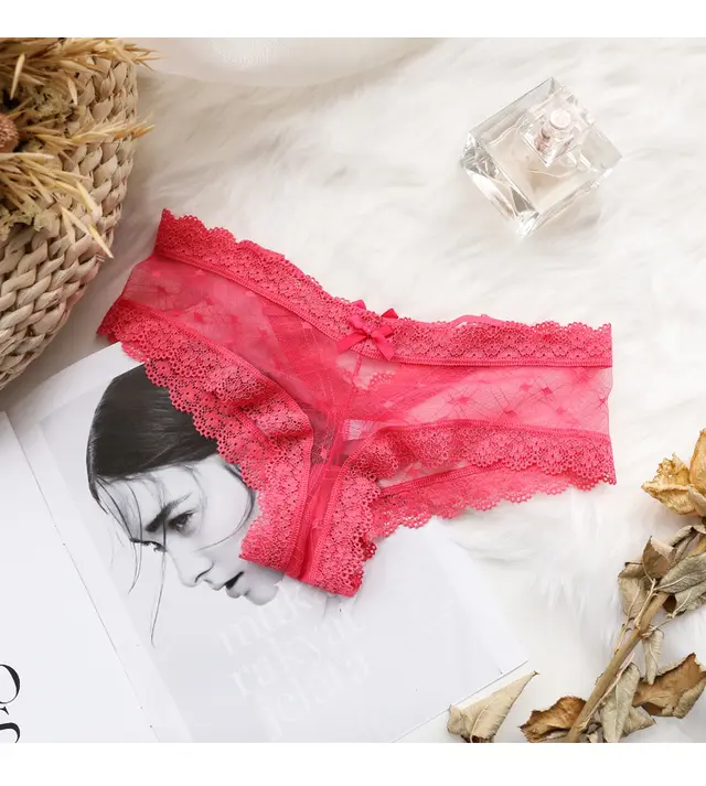 Low waist bow underwear briefs polka dot lace Pink - Shop at LoveMi
