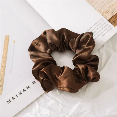 Satin Cloth Large Intestine Circle Hair Tie Set Solid Color Dark Coffee - Shop at LoveMi