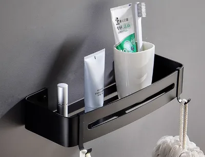 Free punching bathroom shelf Bathroom with hook corner frame Toilet vanity space aluminum triangle basket wall hanging Black Quadrilateral - Shop at LoveMi