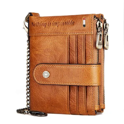 New anti theft swipe wallet multi card Crazy Horse leather coin purse Orange - Shop at LoveMi