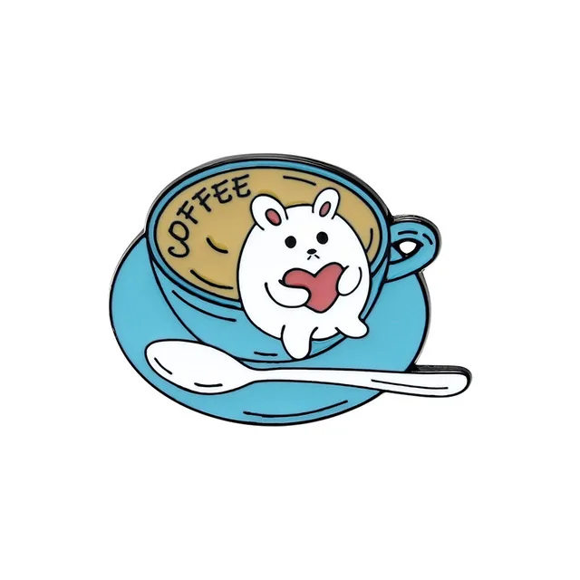 Cat Coffee Cup Alloy Brooch Animal Badge Blue - Shop at LoveMi