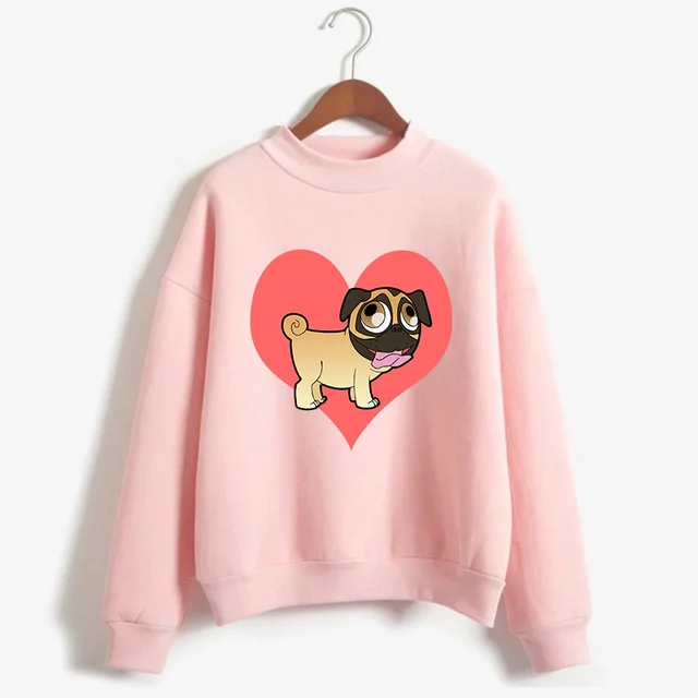 Beautiful and cute pug print sweatshirt Pink E - Shop at LoveMi