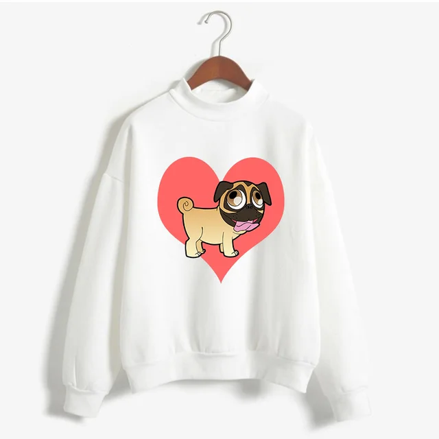 Beautiful and cute pug print sweatshirt White E - Shop at LoveMi