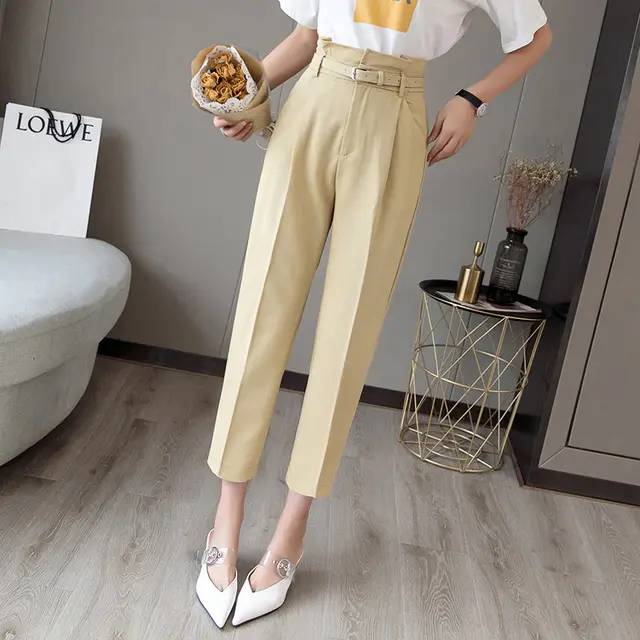 Flower Bud High Waist Cropped Feet Pants Yellow - Shop at LoveMi