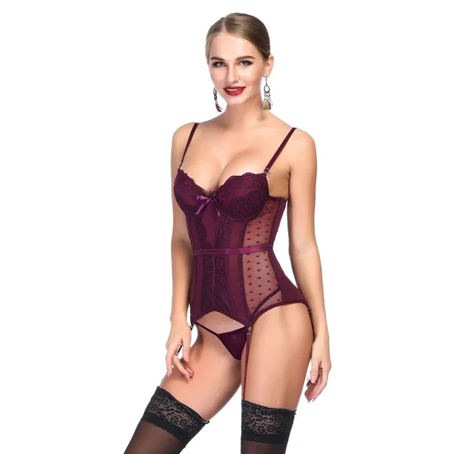 Polka Dot Slim Fit Corset Set Wine Red - Shop at LoveMi