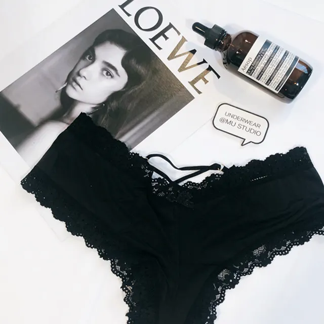 Cross tie lace panties Black - Shop at LoveMi