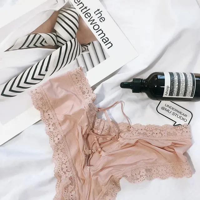 Cross tie lace panties Pink - Shop at LoveMi