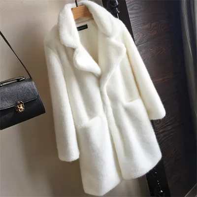 Faux fur mink women mid length women's coat White - Shop at LoveMi