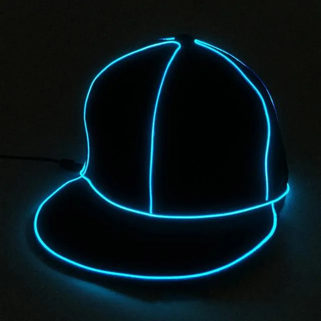 New flat edge EL light hat Men's light baseball cap hiphop street dance tide fluorescent hip hop hat Blue - Shop at LoveMi