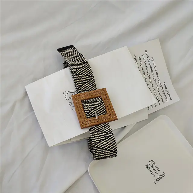 Woman buckle elastic belt Black Beige - Shop at LoveMi