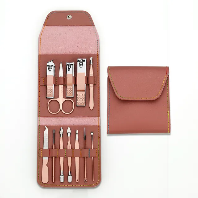 Portable PU Leather Rose Gold Manicure Tool Se 12 Piece Set - Shop at LoveMi