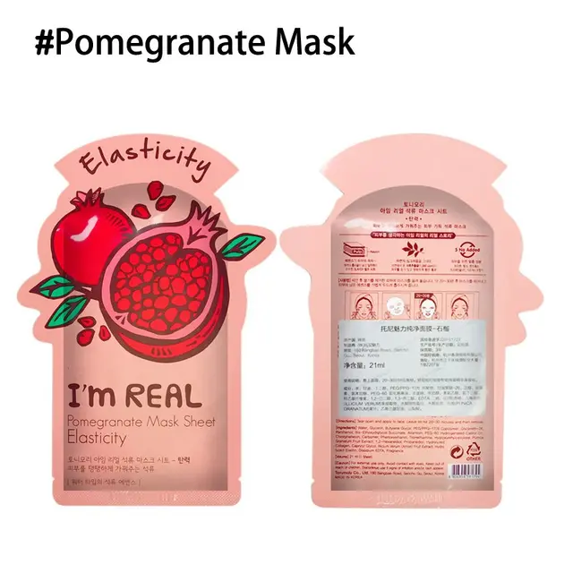 I'm REAL Skin Care Food Sheet Face Mask Moisturizing Oil Control Whitening Shrink Pores Korean Facial Mask tony moly Cosmetics Pomegranate - Shop at LoveMi