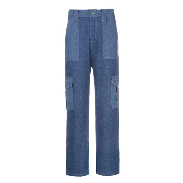 Washed dark multi pocket design high waist straight leg jeans Blue - Shop at LoveMi