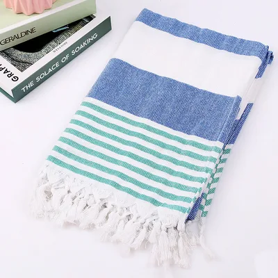 Cotton striped beach towel 100x180cm Blue - Shop at LoveMi
