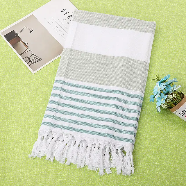 Cotton striped beach towel 100x180cm Green - Shop at LoveMi