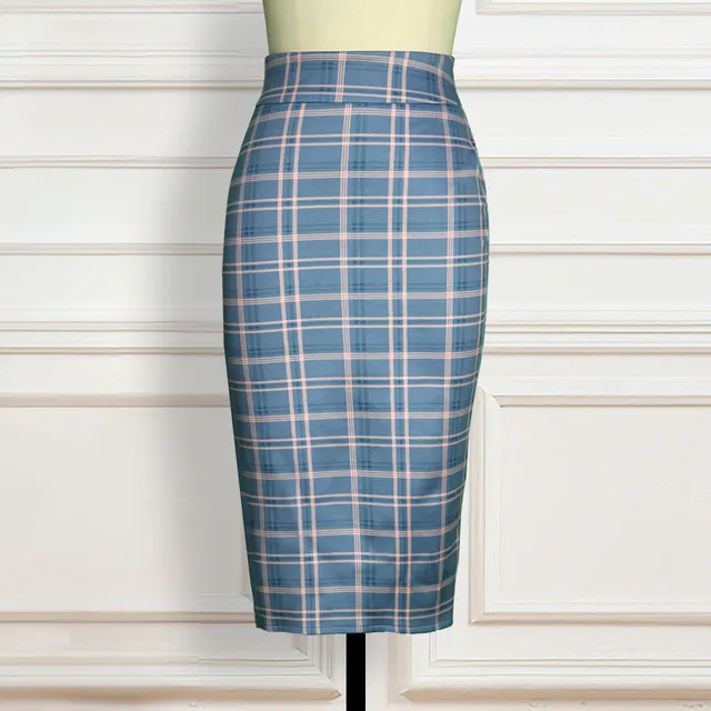 High Waist Bag Hip Plaid Retro Elegant Stretch All Match Pencil Skirt Image - Shop at LoveMi