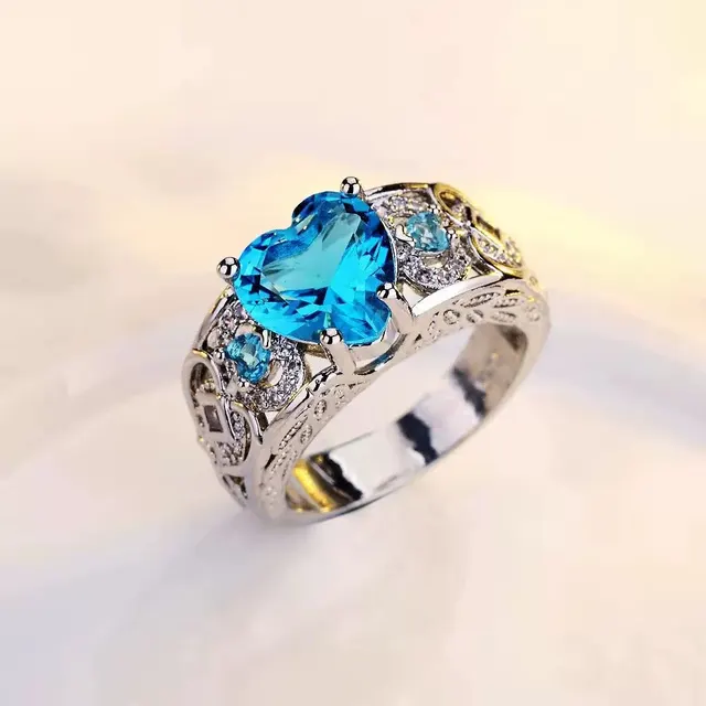 Beauty Princess ring heart shaped ruby engagement ring Sky Blue - Shop at LoveMi