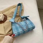 Summer plaid French shoulder bag - Blue