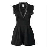 Lace lace-up pocket female jumpsuit - Short Black