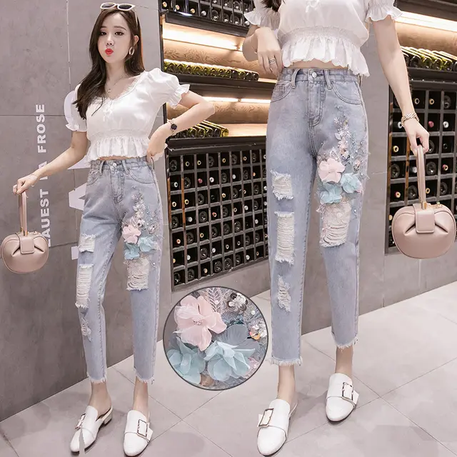 Korean version of denim harem pants Blue - Shop at LoveMi