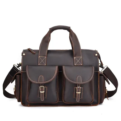 Leather men's retro portable briefcase Brown - Shop at LoveMi