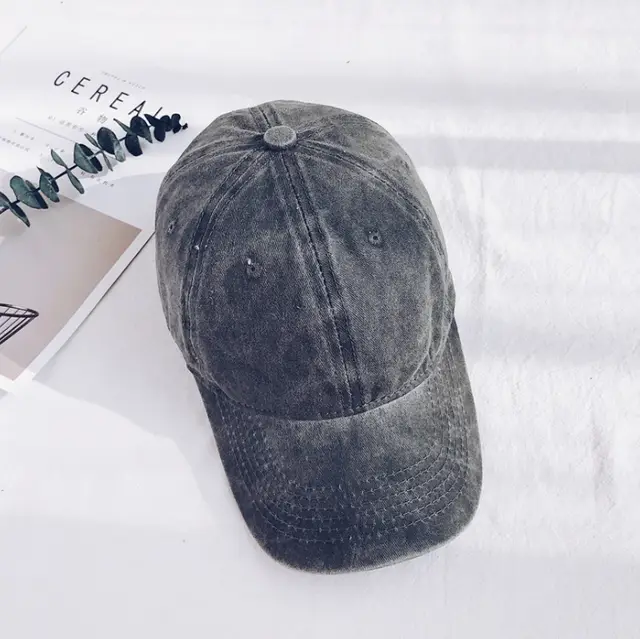 Hat female outdoor retro cap ladies washed cotton denim soft top baseball cap Wash Black - Shop at LoveMi
