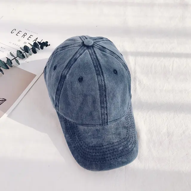 Hat female outdoor retro cap ladies washed cotton denim soft top baseball cap Washed Navy Blue - Shop at LoveMi