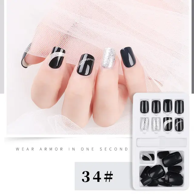 Detachable False Nail Artificial Tips Set Full Cover for Short Decoration Black - Shop at LoveMi