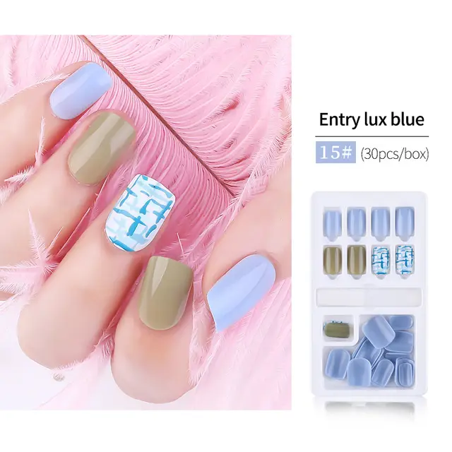 Detachable False Nail Artificial Tips Set Full Cover for Short Decoration Green Blue - Shop at LoveMi