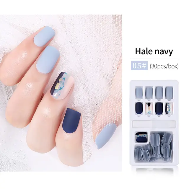 Detachable False Nail Artificial Tips Set Full Cover for Short Decoration Light Blue - Shop at LoveMi