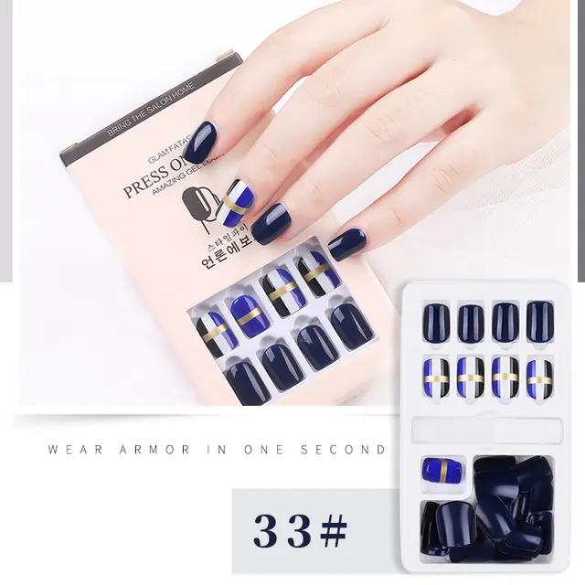 Detachable False Nail Artificial Tips Set Full Cover for Short Decoration Navy - Shop at LoveMi