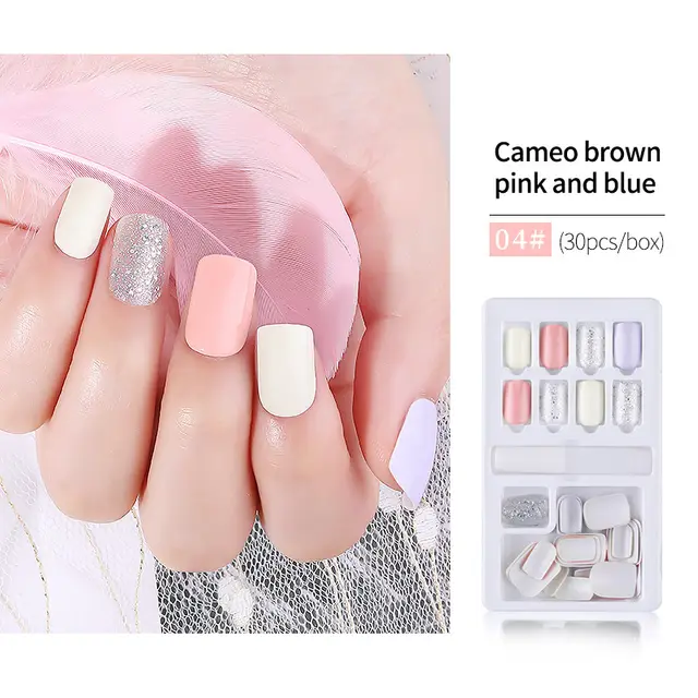 Detachable False Nail Artificial Tips Set Full Cover for Short Decoration Pink White - Shop at LoveMi
