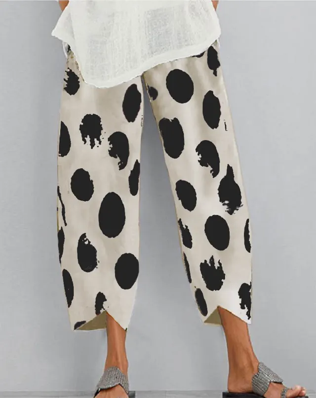 Printed elastic waist pocket casual pants Black A - Shop at LoveMi