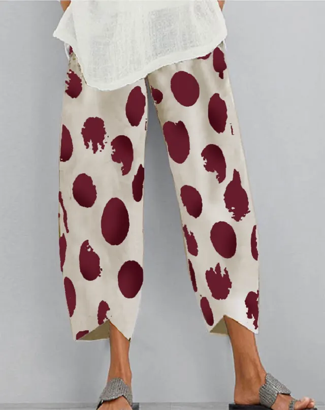 Printed elastic waist pocket casual pants Red A - Shop at LoveMi