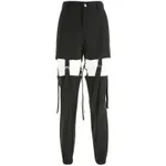 D-button cutout cargo pants - Black
