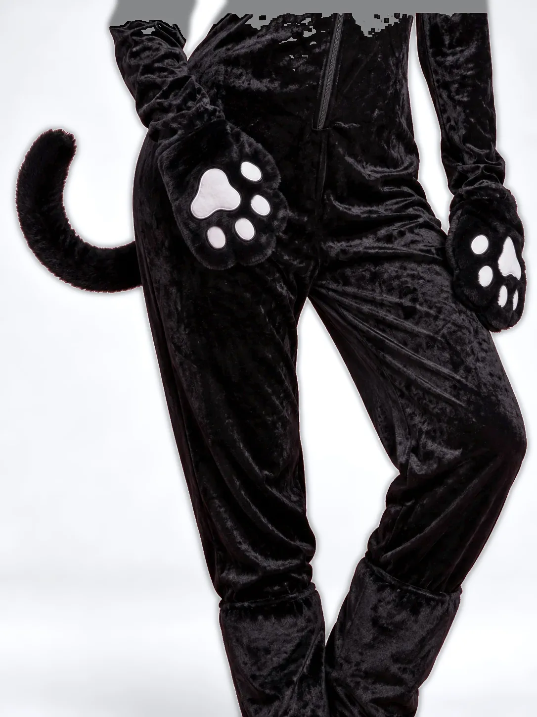 Cat Costume Hooded Jumpsuit with Ears for Women - Black - View 4